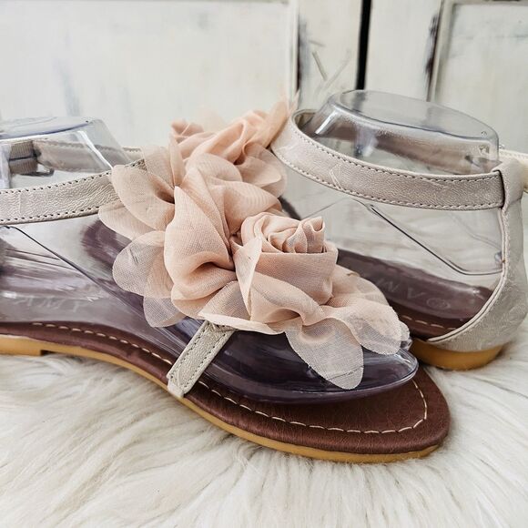 Amy Blush Rose Pink Soft Chiffon Floral Ankle Strap Sandals - Size 7.5 - Picture 4 of 7